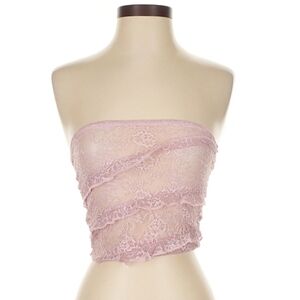 Edikted Pink lace strapless crop top